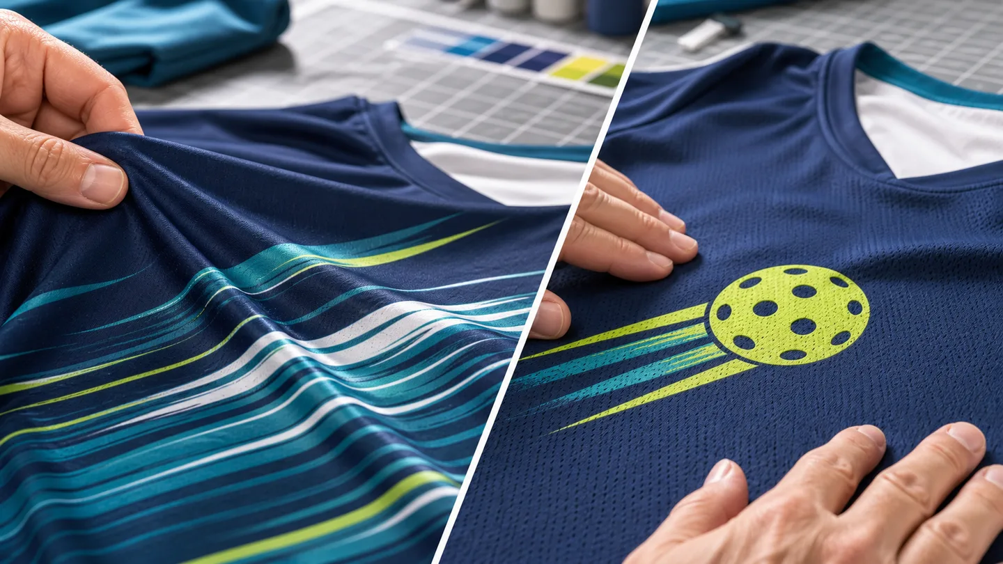 Close comparison of sublimated and screen-printed pickleball jersey fabrics