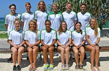 Sports club team wearing coordinated uniforms