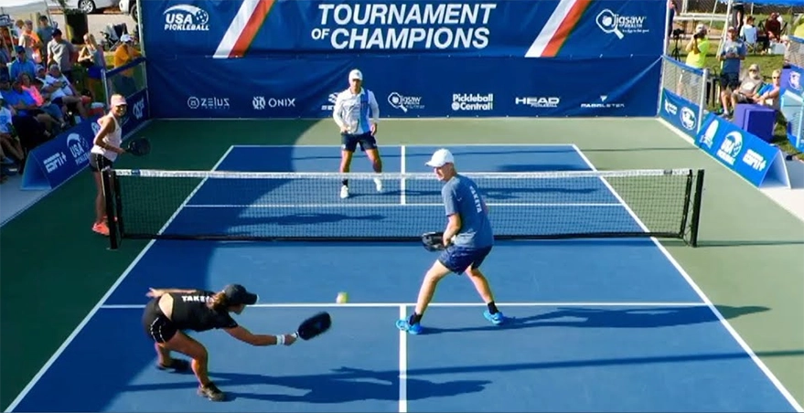 Players competing at a professional pickleball tournament