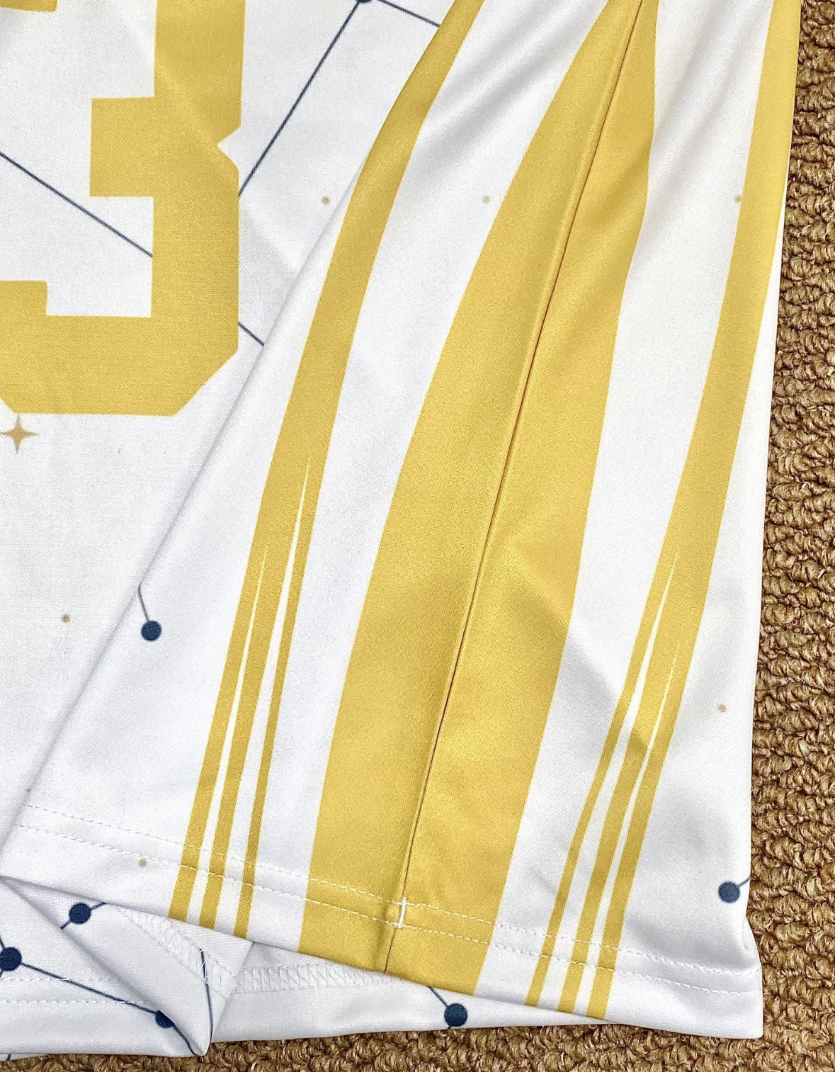 Close-up of full-color sublimation printing on performance apparel