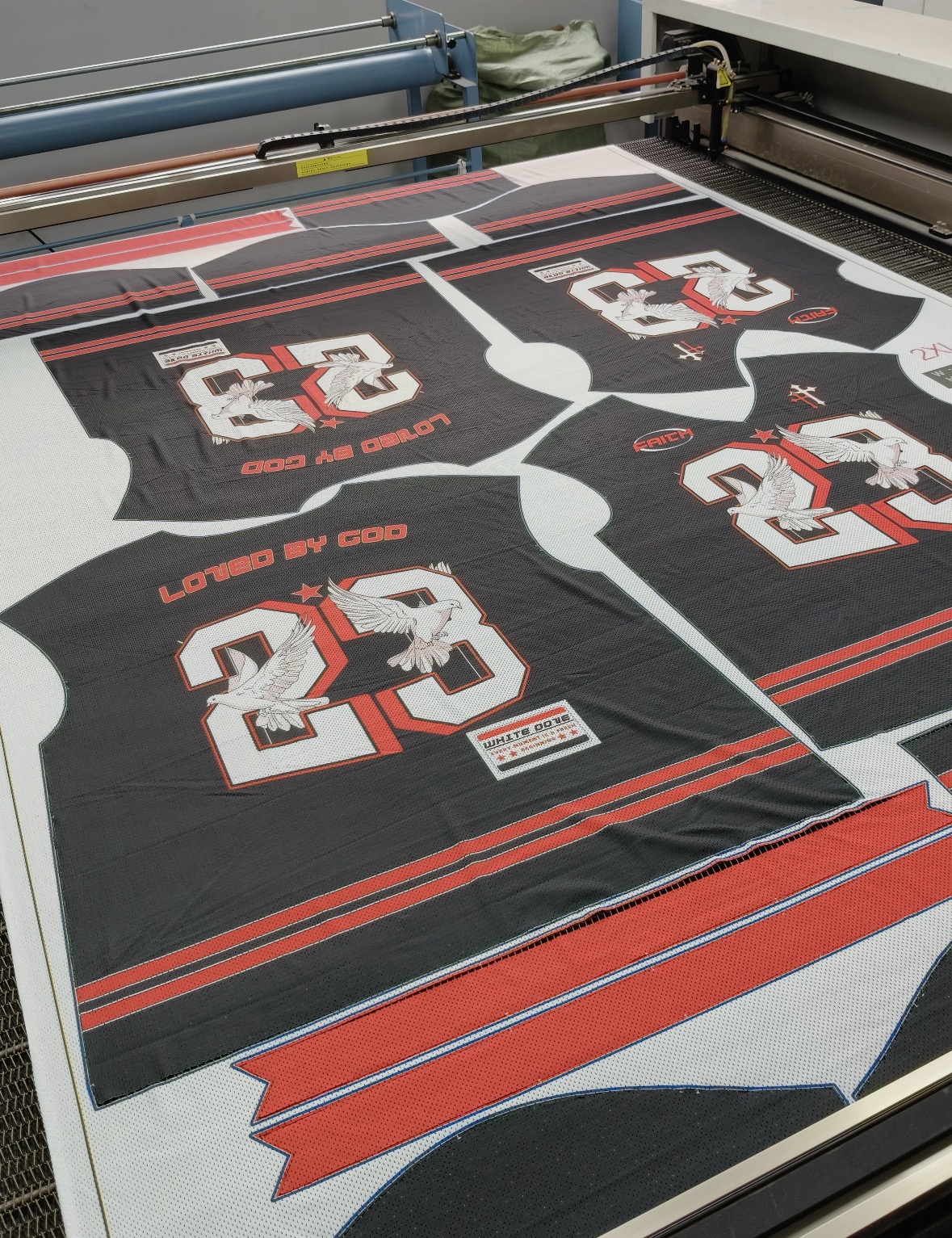 Printed team jersey panels with player names and numbers