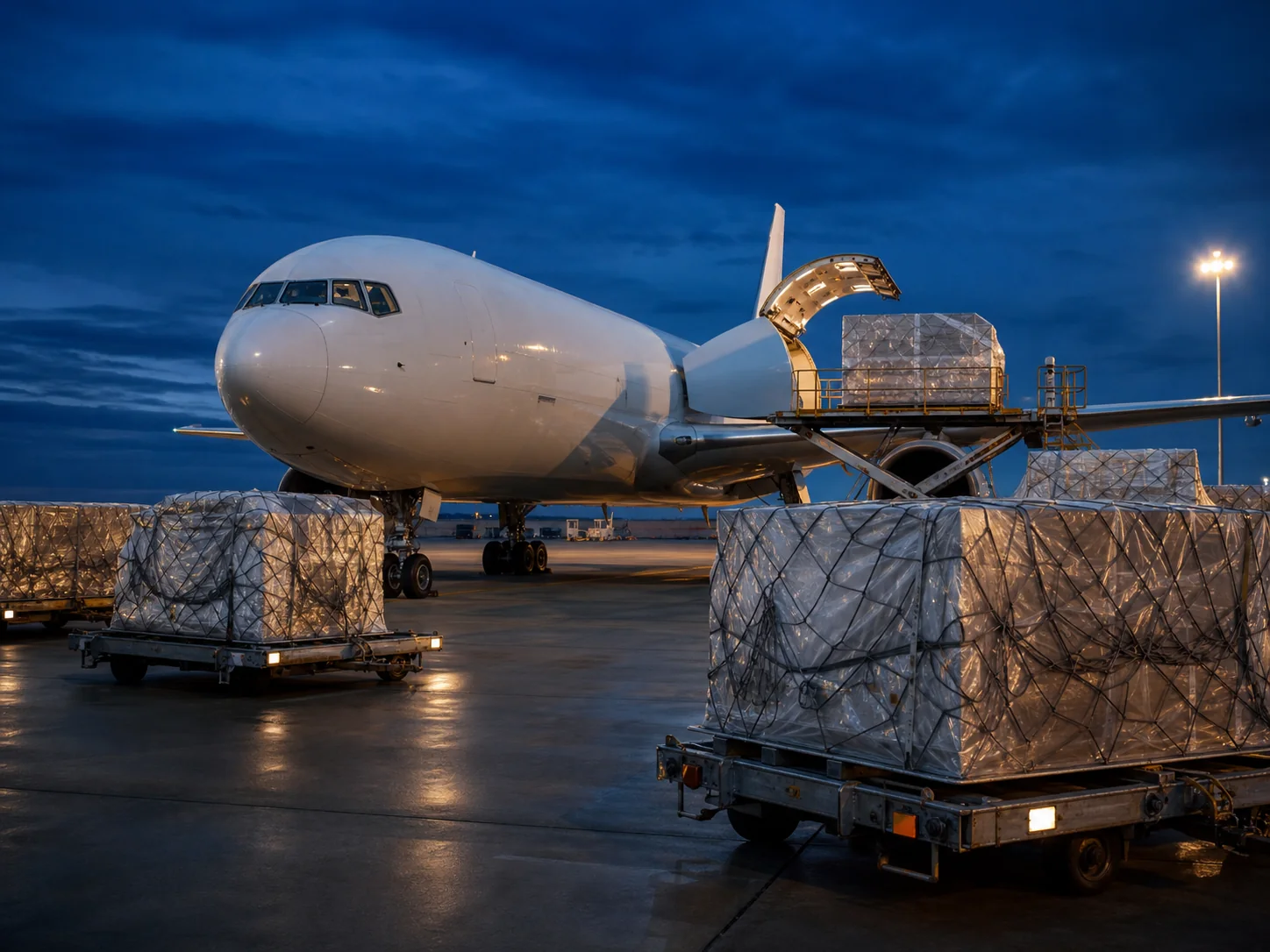 Air cargo pallets ready for international freight